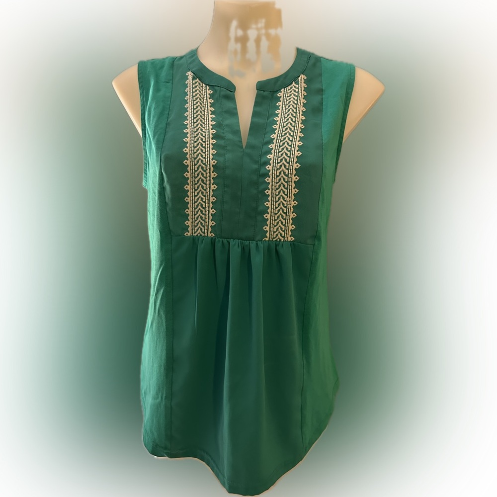 Skies Are Blue Teal Embroidered Blouse Medium